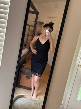Lulus Black Crochet V-Neck Spaghetti Strap Dress